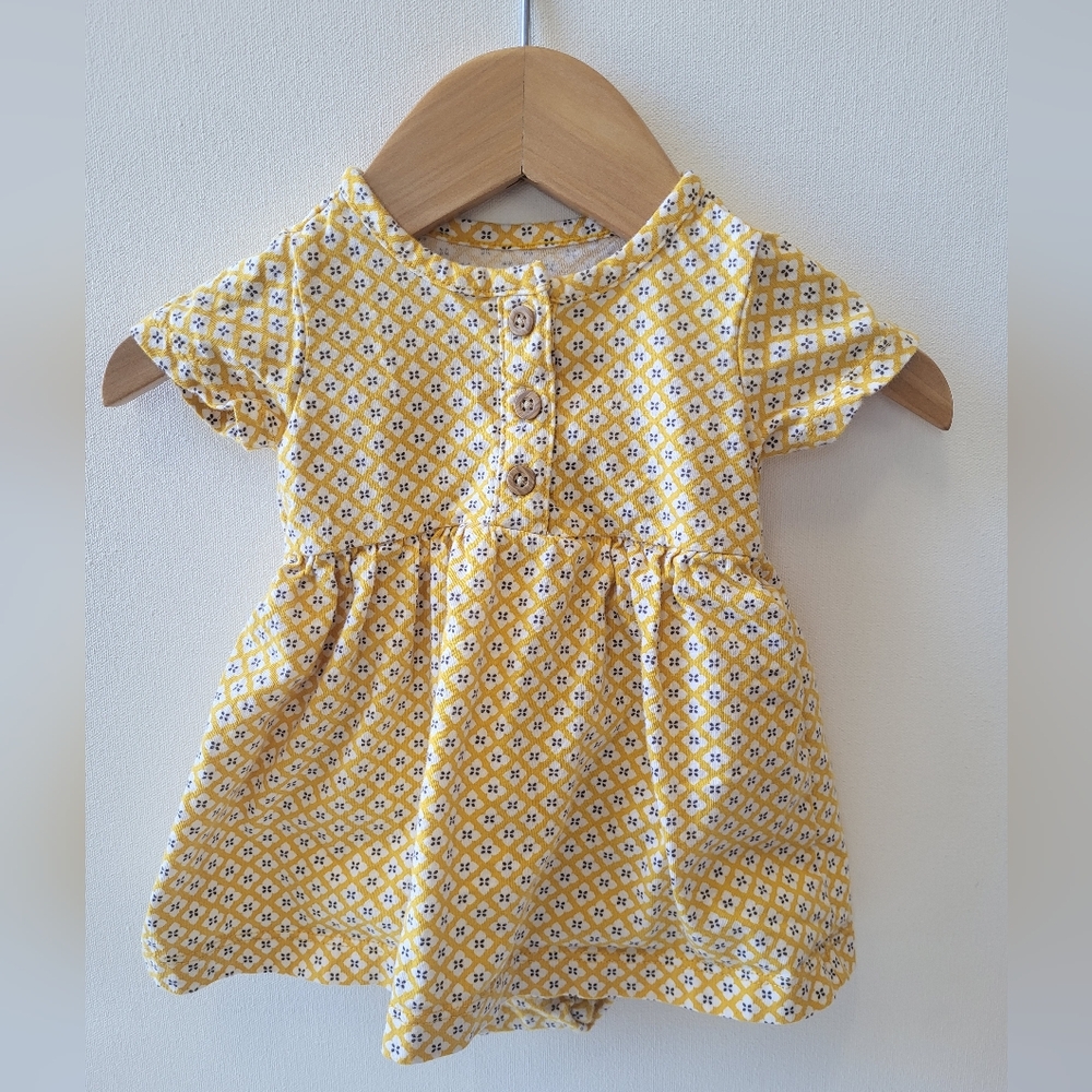 Yellow Patterned Baby Dress And Cardigan